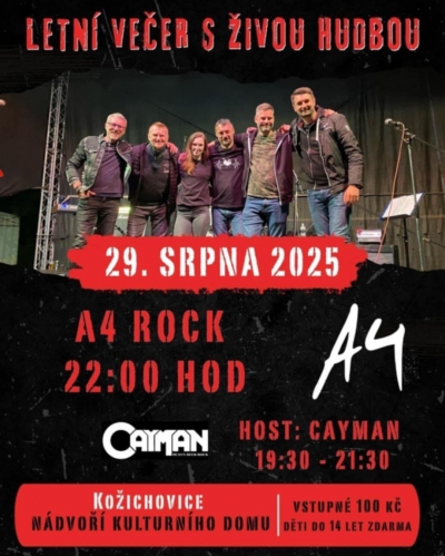 Letní večer s živou hudbou 2025 - A4 rock & Cayman